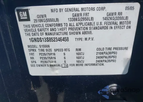 2005 Chevrolet Trailblazer Ls из США, поврежденный, VIN 1GNDS13S852346458